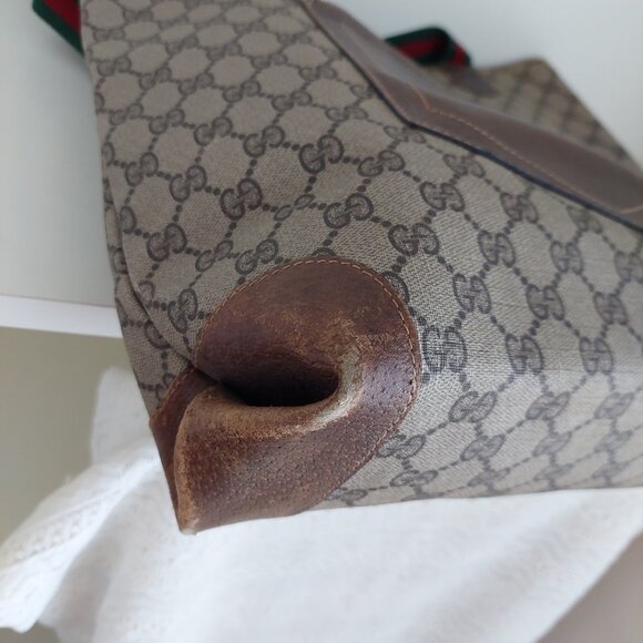 Gucci Web Tan Monogram Canvas Sherry Line GG Tote Bag - Picture 11 of 16